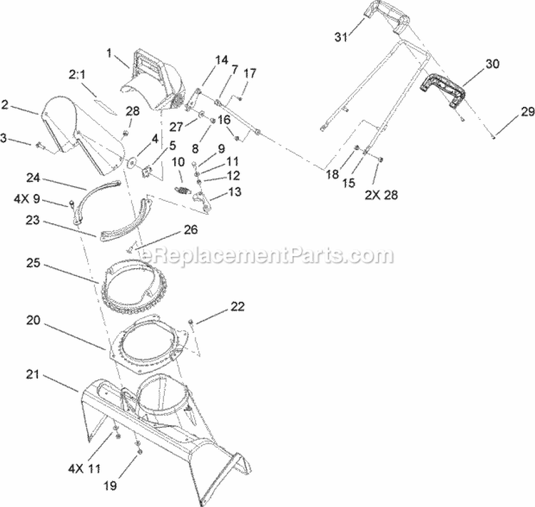 Chute Assembly Diagram and Parts List for 33006 260000001-260999999 - 2006 Lawn Boy Snow Blower